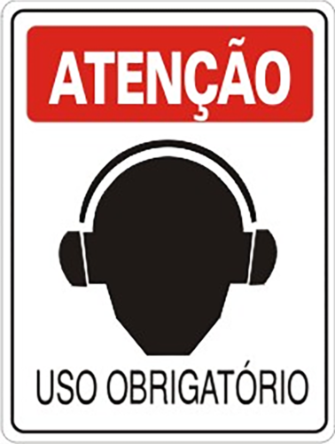 Placa Em Ps Sinal/adv - Atenção Uso Obrigatório De Abafador De Ouvido 20x30cm 12241 S-203 