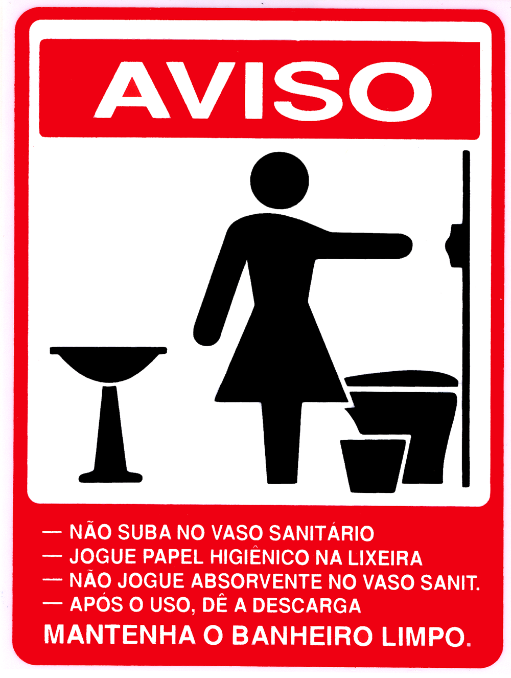 Placa aviso não jogue papel no vaso sanitário