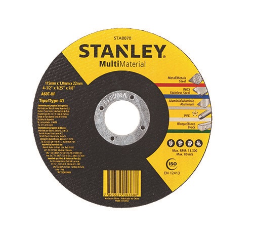 Disco Corte Multi Material Stanley 115mmx1,0mmx22mm (ferro, Inox, Alumínio, Pvc E Concreto) 13028 STA8070 