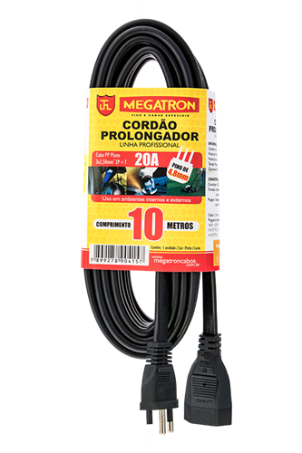 Cordão Prolongador Cabo Pp 20a/250k 2p+t 10mts Preto 14217 415 