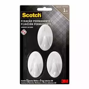 Gancho Com Adesivo Plástico 3 Peças Medio 1,0kg 14602 HB004684294 