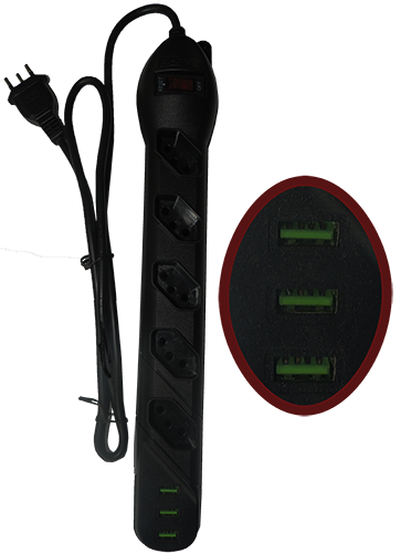 Filtro De Linha  Preto  5 Tomadas E 3 Usb 14820 QFL5UP